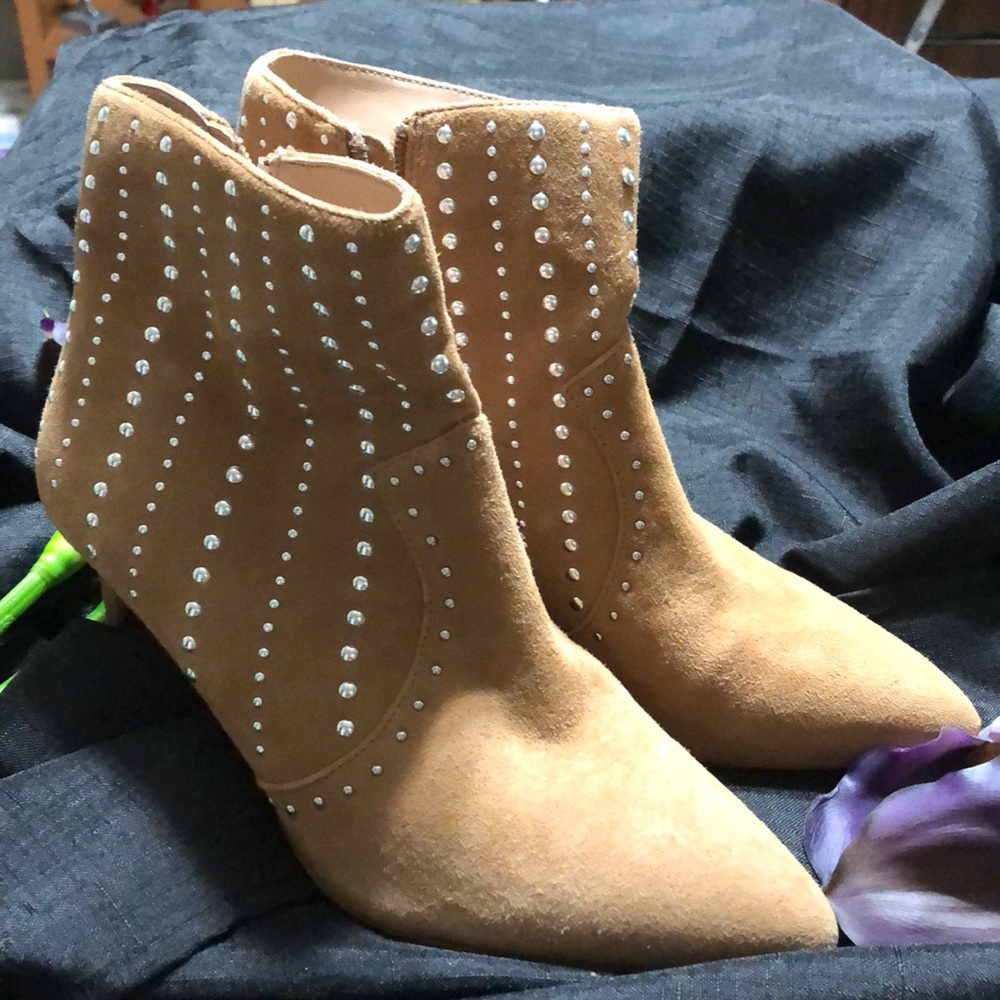 Kitten Heel Suede Bootie with studded details